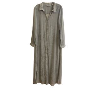 Soft Surrounding Ibiza Sheer Shirtdress Gray Embroidered Geometric Medium